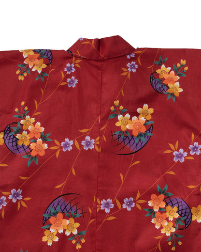 Kiriko Custom, Altered Yukata Jacket, Red with Multi color flowers and Purple Accents