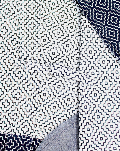Kiriko Custom Modern Hitomezashi Dougi Jacket, Navy and White Split 02