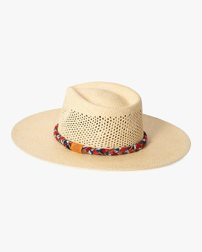 Kiriko Custom Panama Hat, Straw, Braided Indigo Katazome, Shades of Red and Orange Plaid