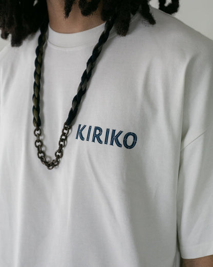 Kiriko Original Ainu Tee, Cream with Indigo, Sky Blue and Gold