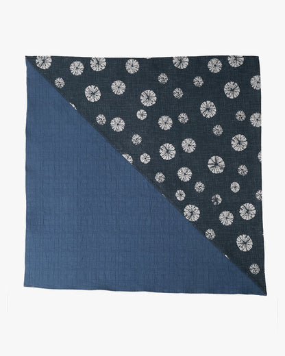 Kiriko Original Bandana, Split, Indigo with Kumo Shibori and Blue Crinkled Slub