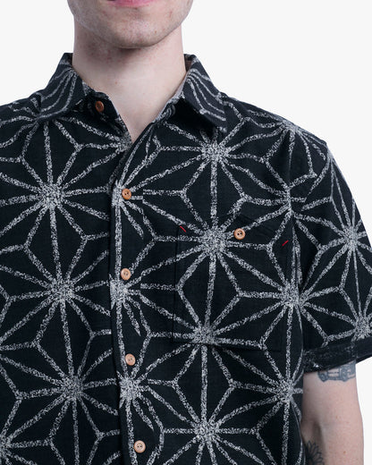 Kiriko Original Button-Up Shirt, Short Sleeve, Black Asanoha
