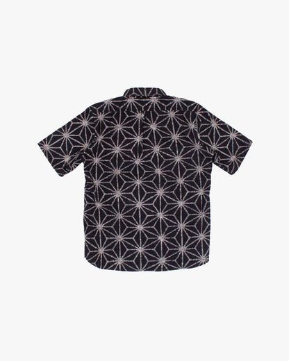 Kiriko Original Button-Up Shirt, Short Sleeve, Black Asanoha