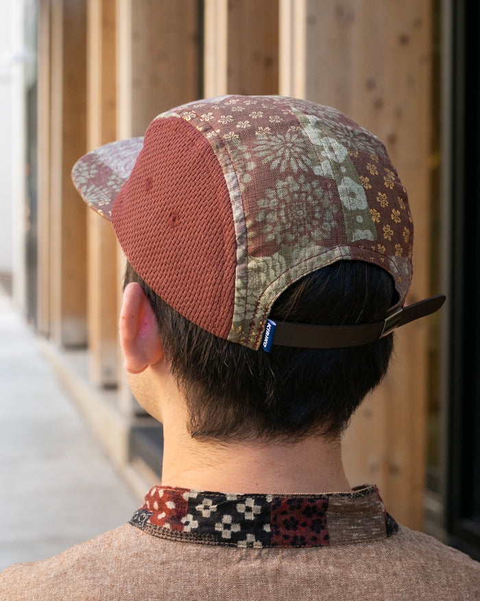 Kiriko Original Cap, 5-Panel, Two Tone, Azuki and Gold Multi Patchwork Style X Sashi-Ori