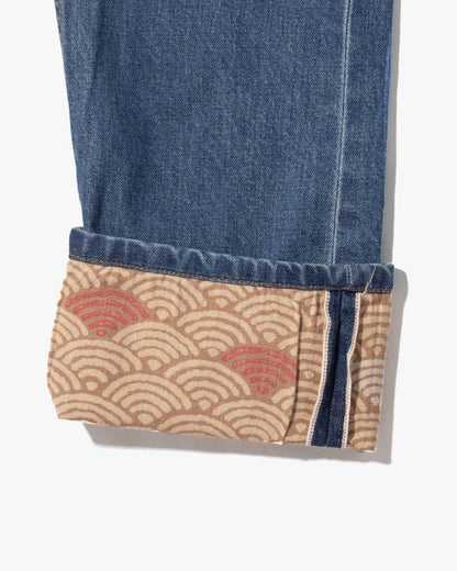 Kiriko Original Denim Jeans, US Made 12.5 oz. Premium Selvedge, Bleached Wash, Seigaiha