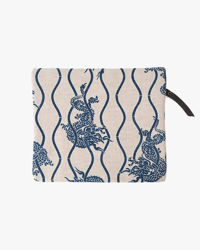 Kiriko Original Flat Medium Zipper Pouch, Cream Tachiwaku Dragon