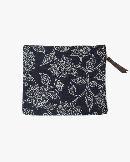 Kiriko Original Flat Medium Zipper Pouch, Indigo Katazome