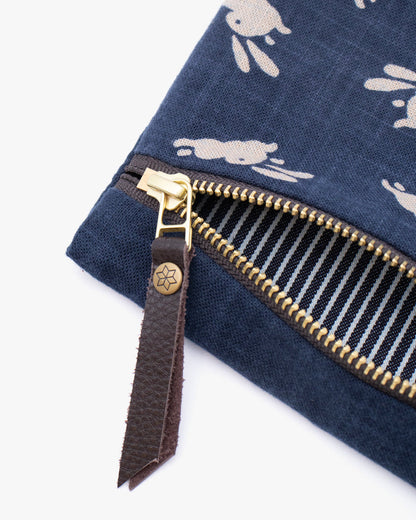 Kiriko Original Flat Small Zipper Pouch, Two Tone Indigo Usagi
