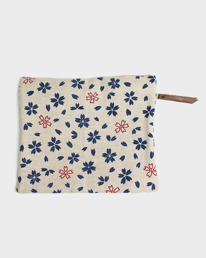 Kiriko Original Flat Zipper Pouch, Medium, Cream Sakura