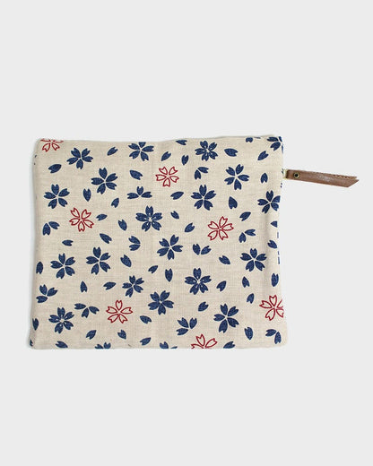 Kiriko Original Flat Zipper Pouch, Medium, Cream Sakura