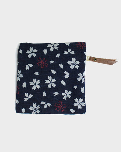 Kiriko Original Flat Zipper Pouch, Small, Dark Indigo Sakura