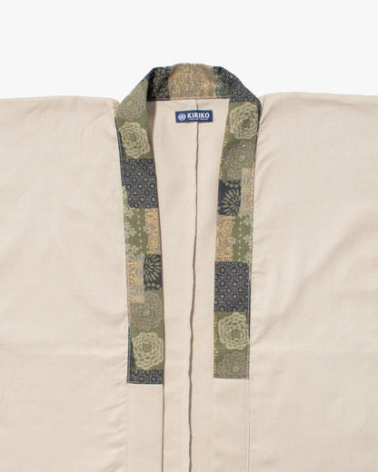 Kiriko Original Jacket, Modern Noragi, Cream and Multi Patchwork, Sage and Gold