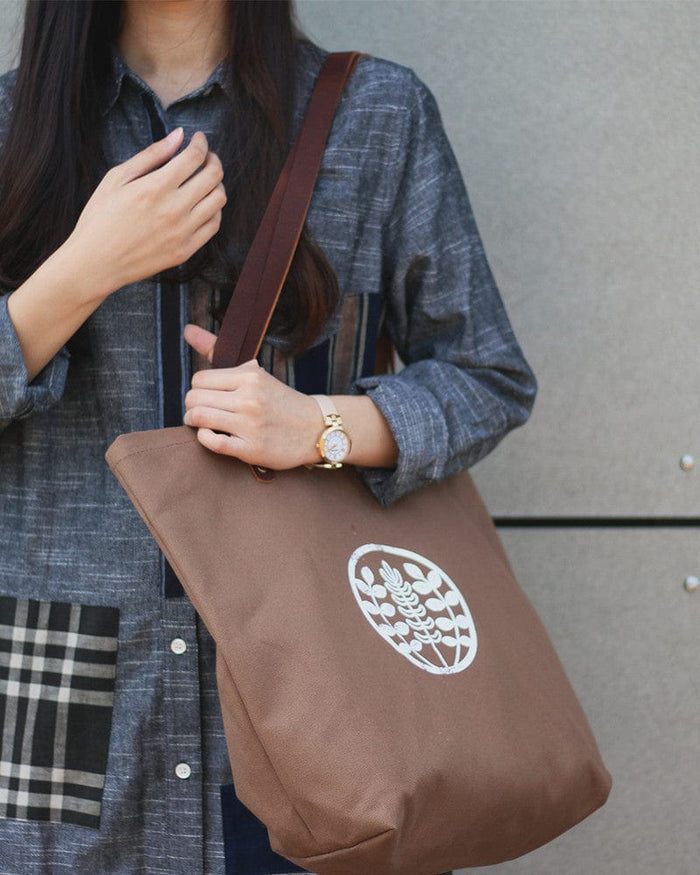 Kiriko Original Large Tote Bag, Canvas, Brown Logo