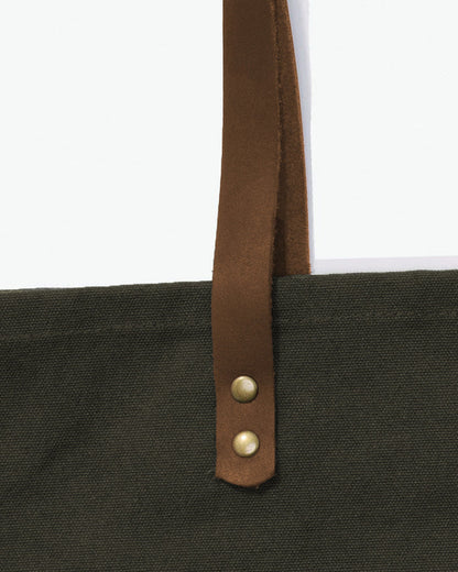 Kiriko Original Large Tote Bag, Canvas, Olive Bear