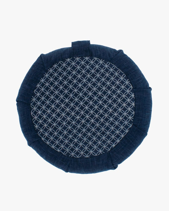 Kiriko Original Meditation Pillow, Two-Tone Zafu, Solid Indigo and Shippou