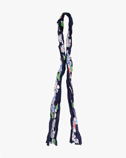 Kiriko Original Scarf, Kiji, Yukata,Shima Dark Indigo with White Flowers and Red Accents