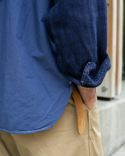 Kiriko Original Shirt, Long Sleeve Button-Up, Patched Mandarin Collar, Shippou, Custom Dyed