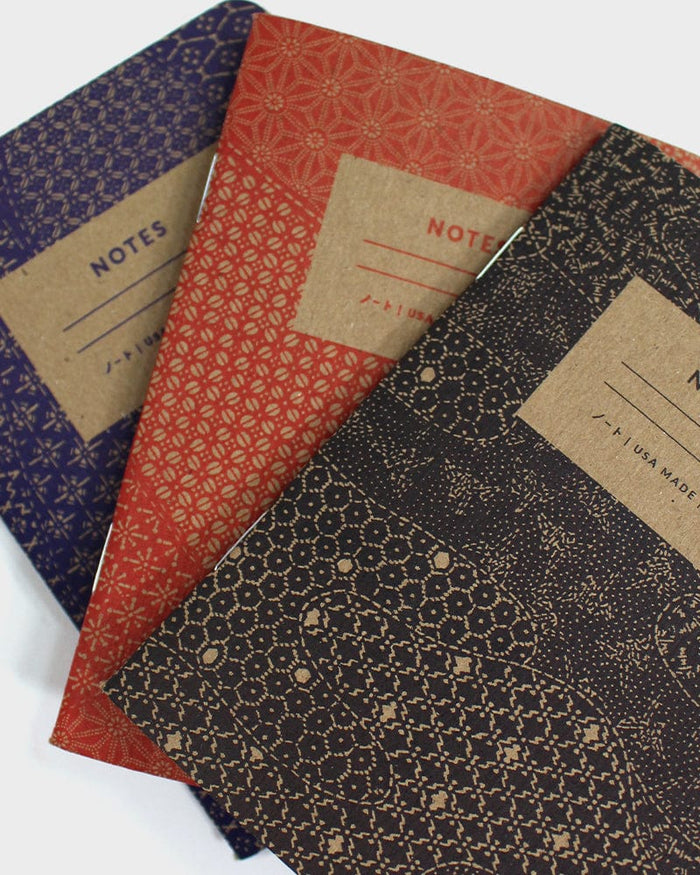 Kiriko Original Small Notebook, Katazome Pattern, Blue Waves