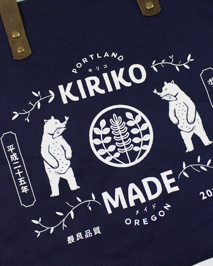 Kiriko Original Small Tote Bag, Canvas, Navy Bear
