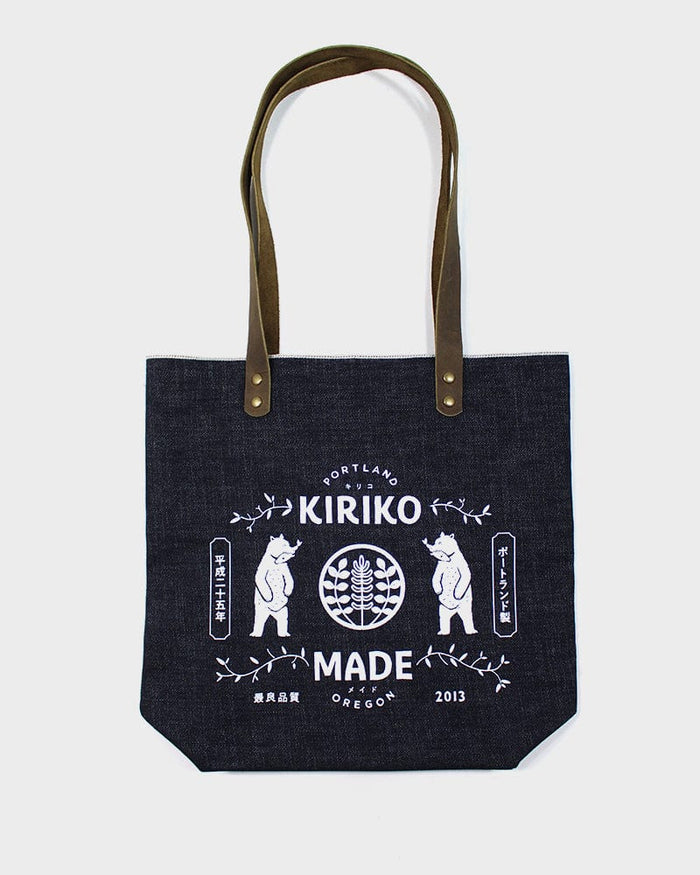 Kiriko Original Small Tote Bag, Selvedge Denim, Indigo Bear