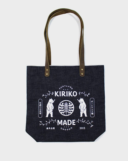 Kiriko Original Small Tote Bag, Selvedge Denim, Indigo Bear