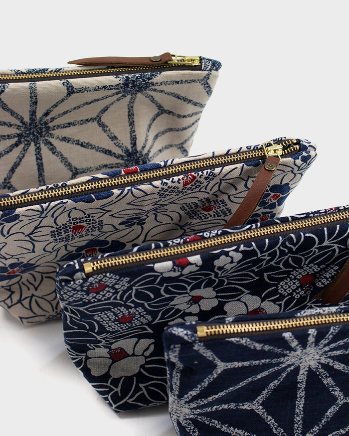 Kiriko Original Stand-Up Pouch, Navy Large Asanoha
