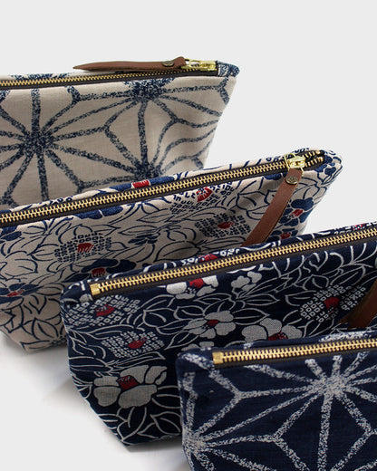 Kiriko Original Stand-Up Pouch, Navy Large Asanoha