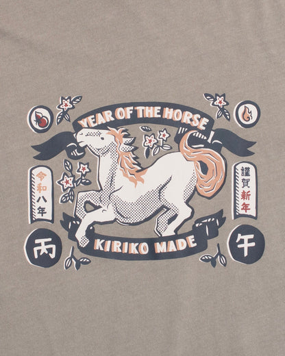 Kiriko Original Tee, 6 oz. Cotton, Gray with Year of the Horse