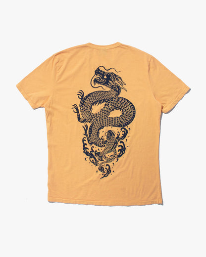 Kiriko Original Tee, 6 oz Cotton, Yellow with Indigo Koi-Dragon