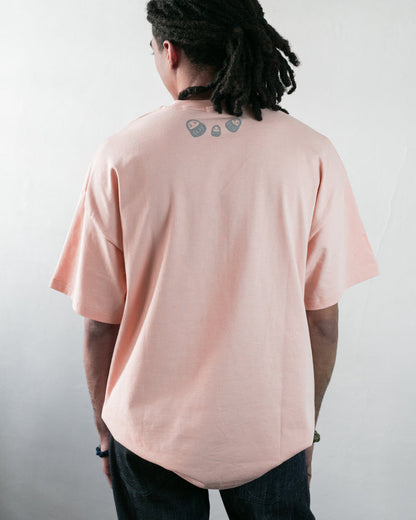 Kiriko Original Tee, Printed Daruma, Pink with Grey
