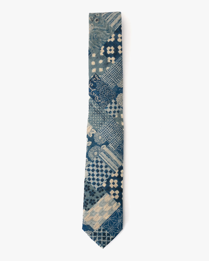 Kiriko Original Tie, Classic, Washed Indigo Patchwork Style