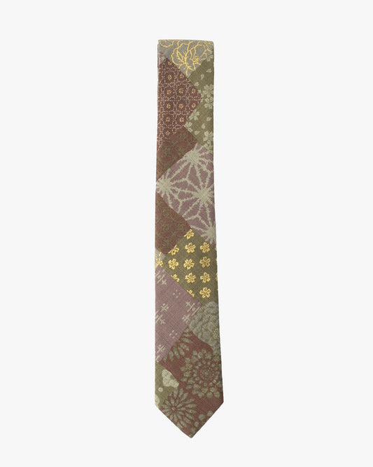 Kiriko Original Tie, Patchwork Style, Azuki and Gold