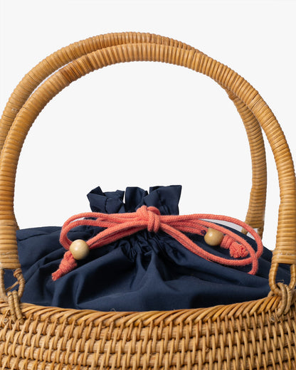 Kokoro Original, Bamboo Woven Bag with Blue Kinchaku Insert, Oval