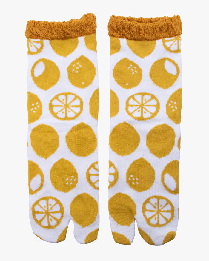 Kurochiku, Tabi Socks, Crew, White with Yellow Yuzu (S/M)