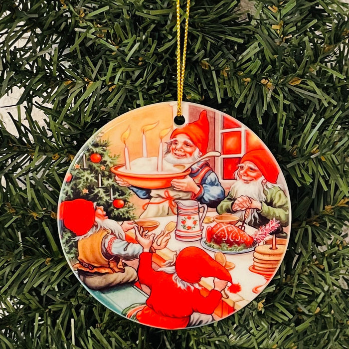 Large Ceramic Ornament, Gnomes at dinner table