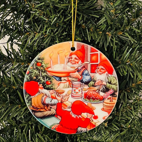 Large Ceramic Ornament, Gnomes at dinner table