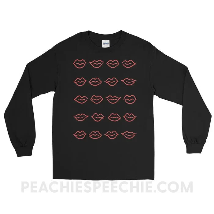 Lips Long Sleeve Tee - Black / S - T-Shirts & Tops peachiespeechie.com