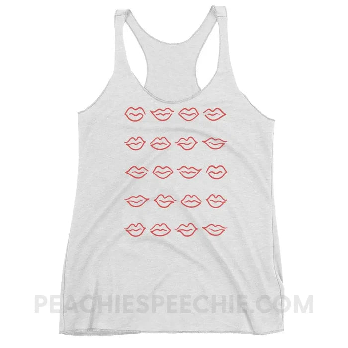 Lips Tri-Blend Racerback - Heather White / XS - Tank Tops peachiespeechie.com