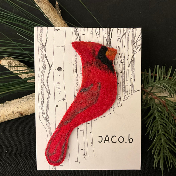 Male Cardinal Needlefelted Brooch