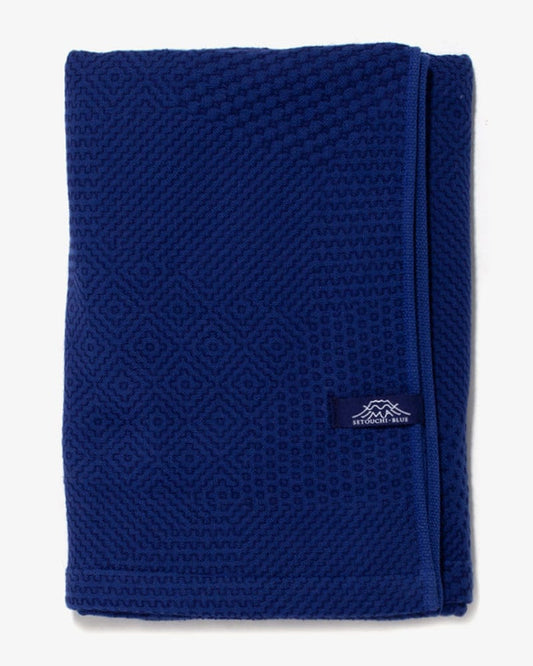 Maple & Moon Bath Towel, Blue with Blue Sashiko Stitching
