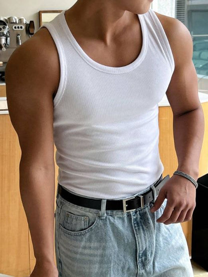 MEN SOLID RIBBED TANK TOP