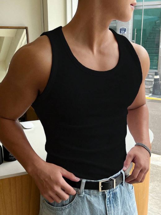 MEN SOLID RIBBED TANK TOP