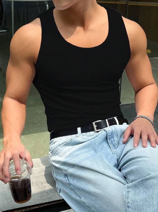MEN SOLID RIBBED TANK TOP