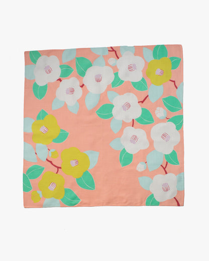 Modern Furoshiki, Hime Musubi, Adeline Klam, Camellia, Salmon Pink 27.5" x 27.5"