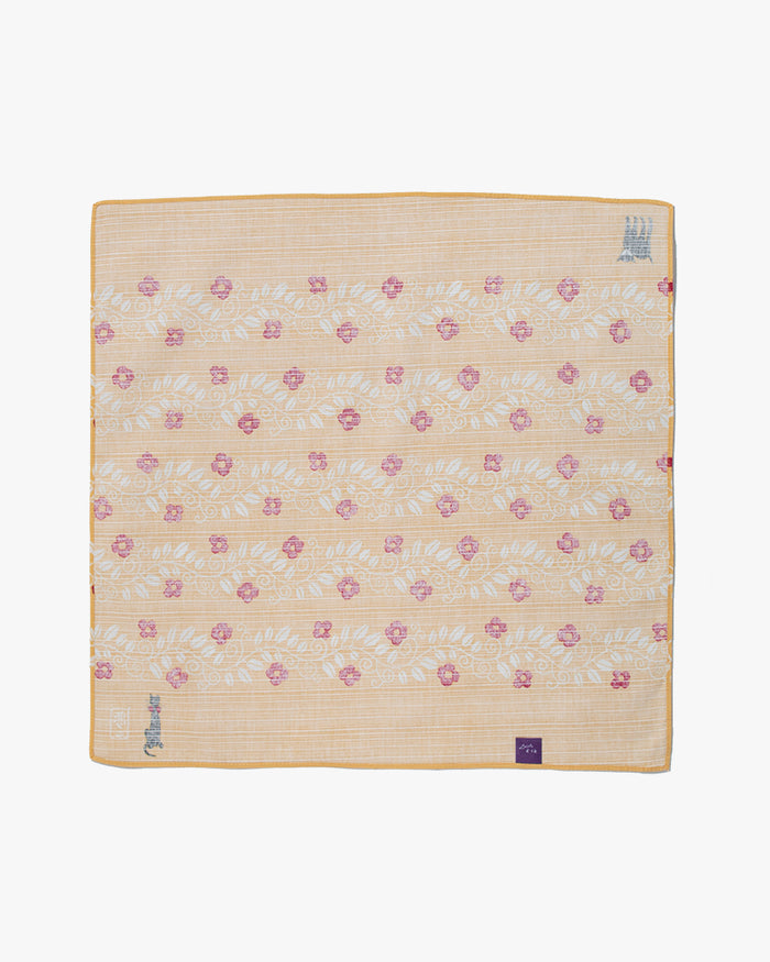 Modern Furoshiki, Musubi, Yumeji Takehisa, Yellow Cats and Vines,  19 x 19