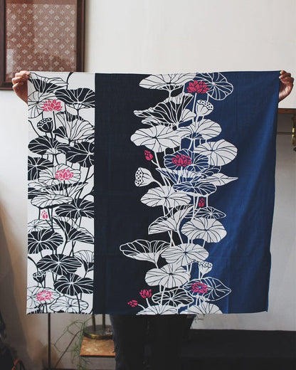 Modern Furoshiki, Nassen, Navy and Magenta Hasunohana