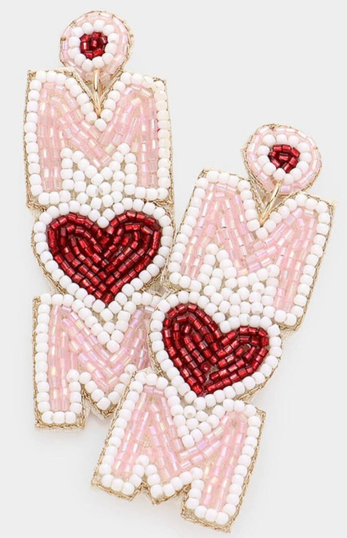 Mom Beaded Heart Earrings
