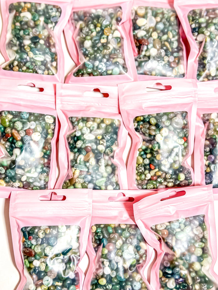 Moss Agate Crystal Chip Bag