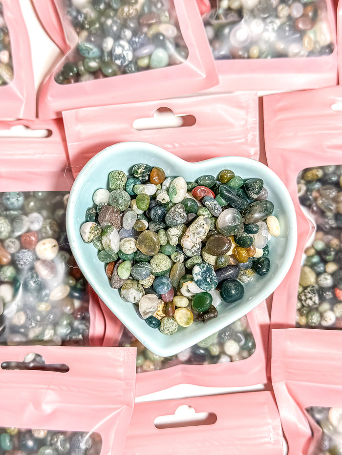 Moss Agate Crystal Chip Bag
