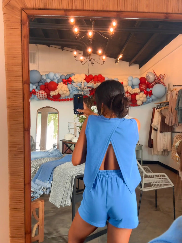 On The Go Sweat Short Set - Blue